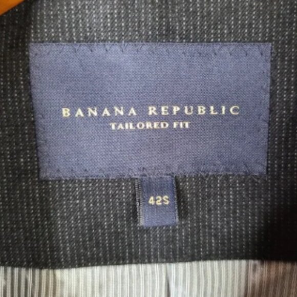 Banana Republic Jacket Men 42S Black Striped Blazer Tailored Fit Cotton 2 Button - Picture 4 of 13